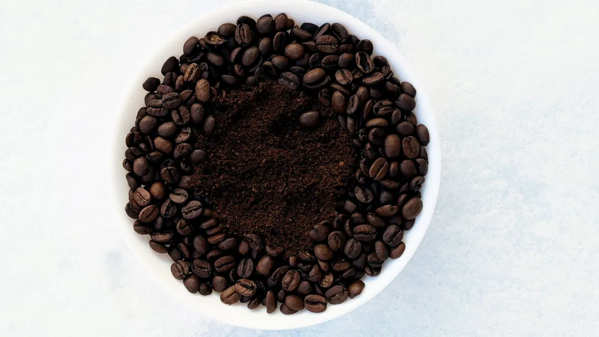 Uma tigela com borra de café seca, um absorvente de odores natural.